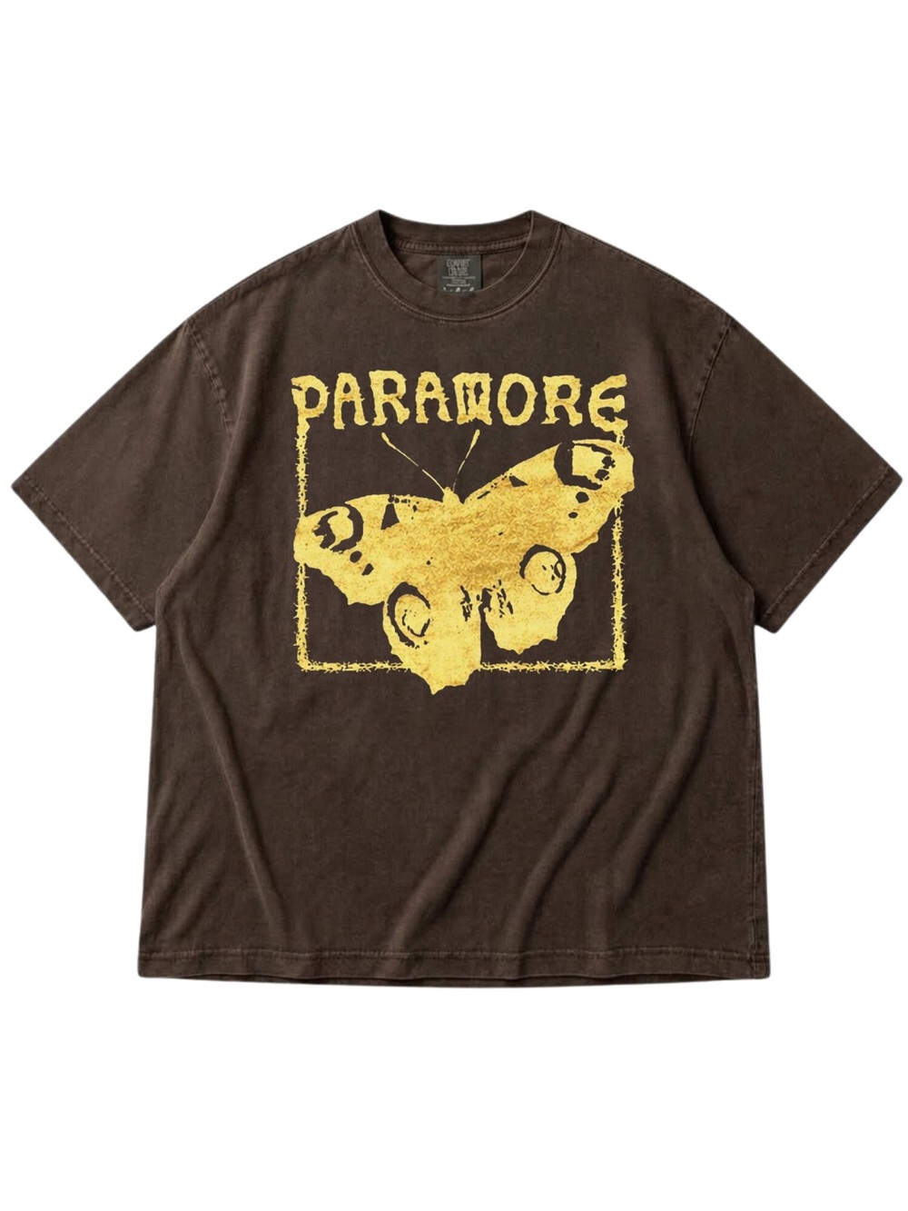 Comfort Colors Espresso Tee with Yellow Paramore Moth Graphic